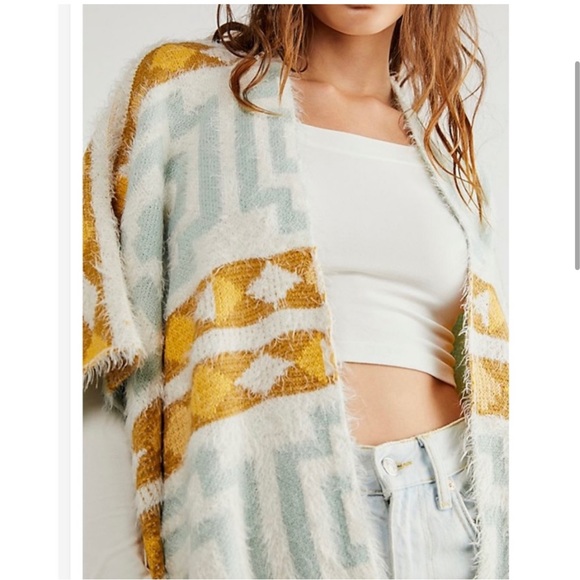 Free People Diamondback Kimono Ivory, Yellow, Brown, Blue - Picture 8 of 9